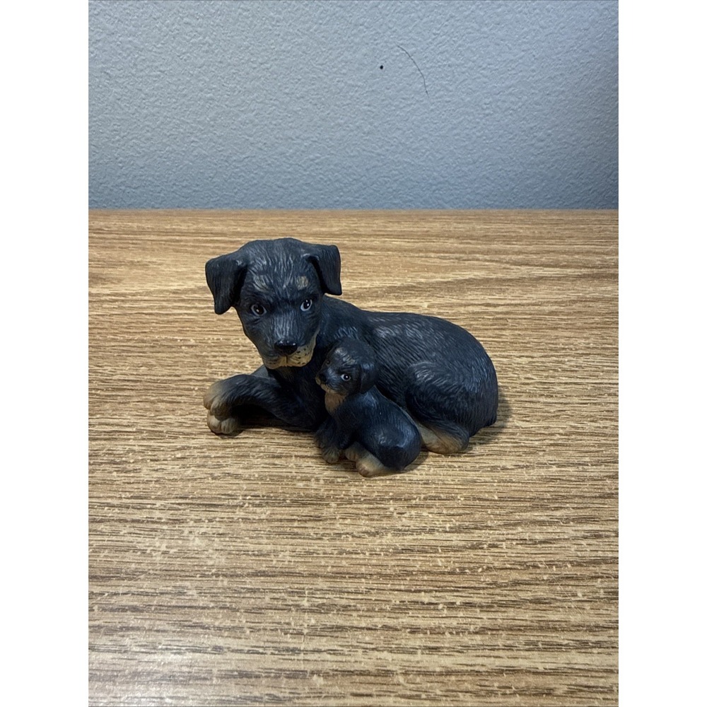 Homco Rottweiler‎ Dog with Puppy Figurine #1424 Black and Tan Dog with Puppy